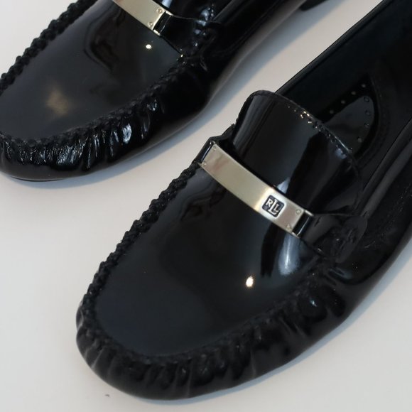 RALPH LAUREN Size 7 Black Patent Leather Loafers flats New without tags - Picture 4 of 13